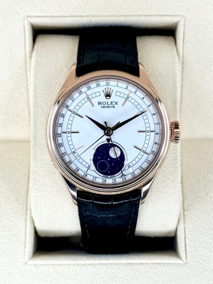 2018 Rolex Cellini Moonphase 39mm 50535 Rose Gold White Dial